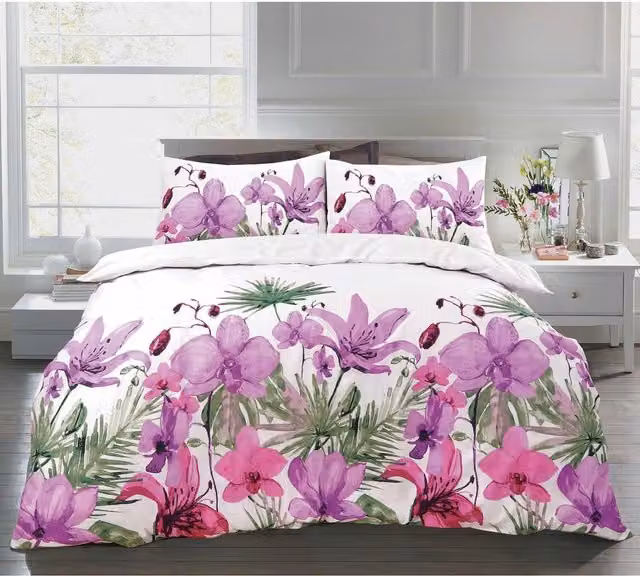Nightzone Floral Duvet Cover Set in Purple and Green, 140 x 200 cm