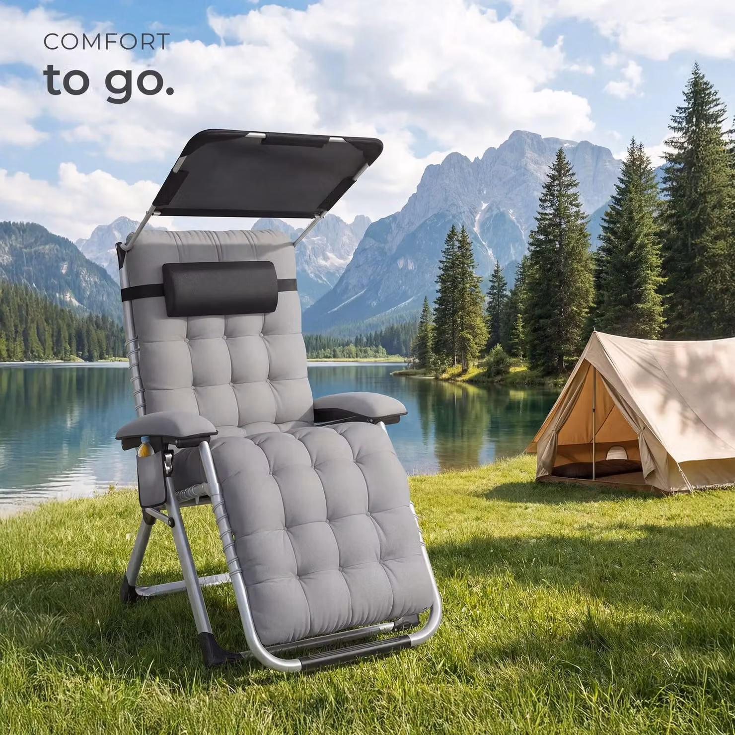tectake Cirrus 1 Seater Sun Lounger in Grey with Sun Canopy and Adjustable Headrest – 8
