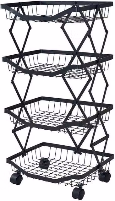 FORGEVIO Black 4 Tier Metal Kitchen Trolley Cart for Fruit and Vegetable Storage – 1