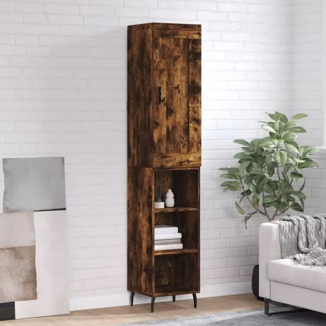 Berkfield Home Smoked Oak Highboard in Brown, W/D/H: 34.5 x 34 x 180 cm – 1