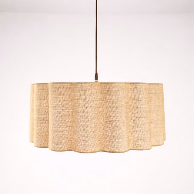 CGC Maria Scalloped Large Drum Lampshade in Beige Fabric, W/D/H: 48 x 20 x 20 cm