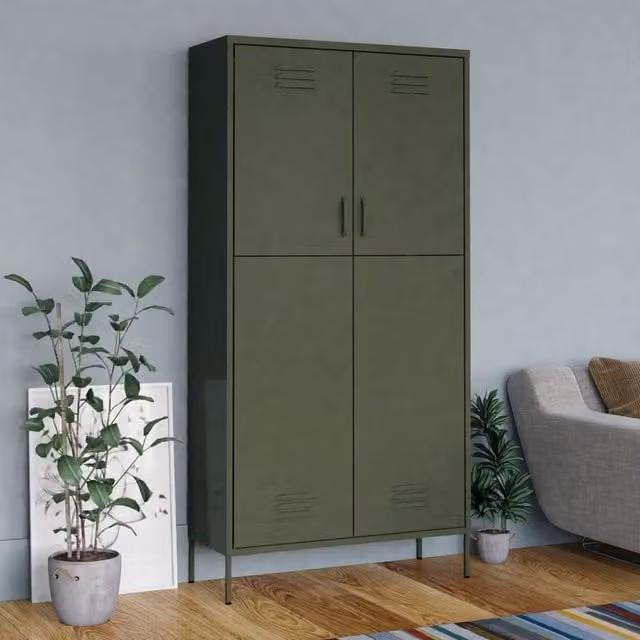 Berkfield Home Industrial Metal Wardrobe in Olive Green, W/D/H: 90 x 50 x 180 cm – 1