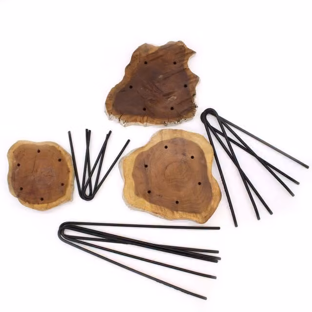 KDMK Set of 3 Industrial Wooden Plant Stands with Iron Hairpin Legs in White, Green and Brown