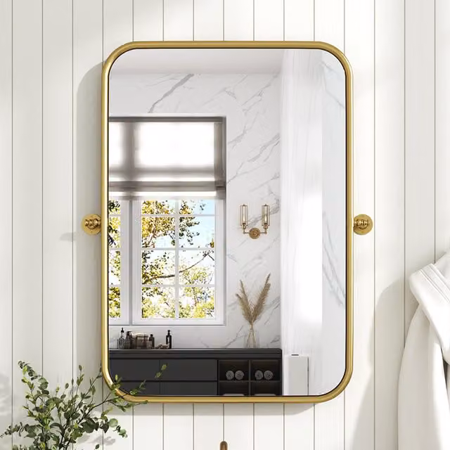 Komore Modern Rectangular Metal Wall Mounted Decorative Mirror in Gold