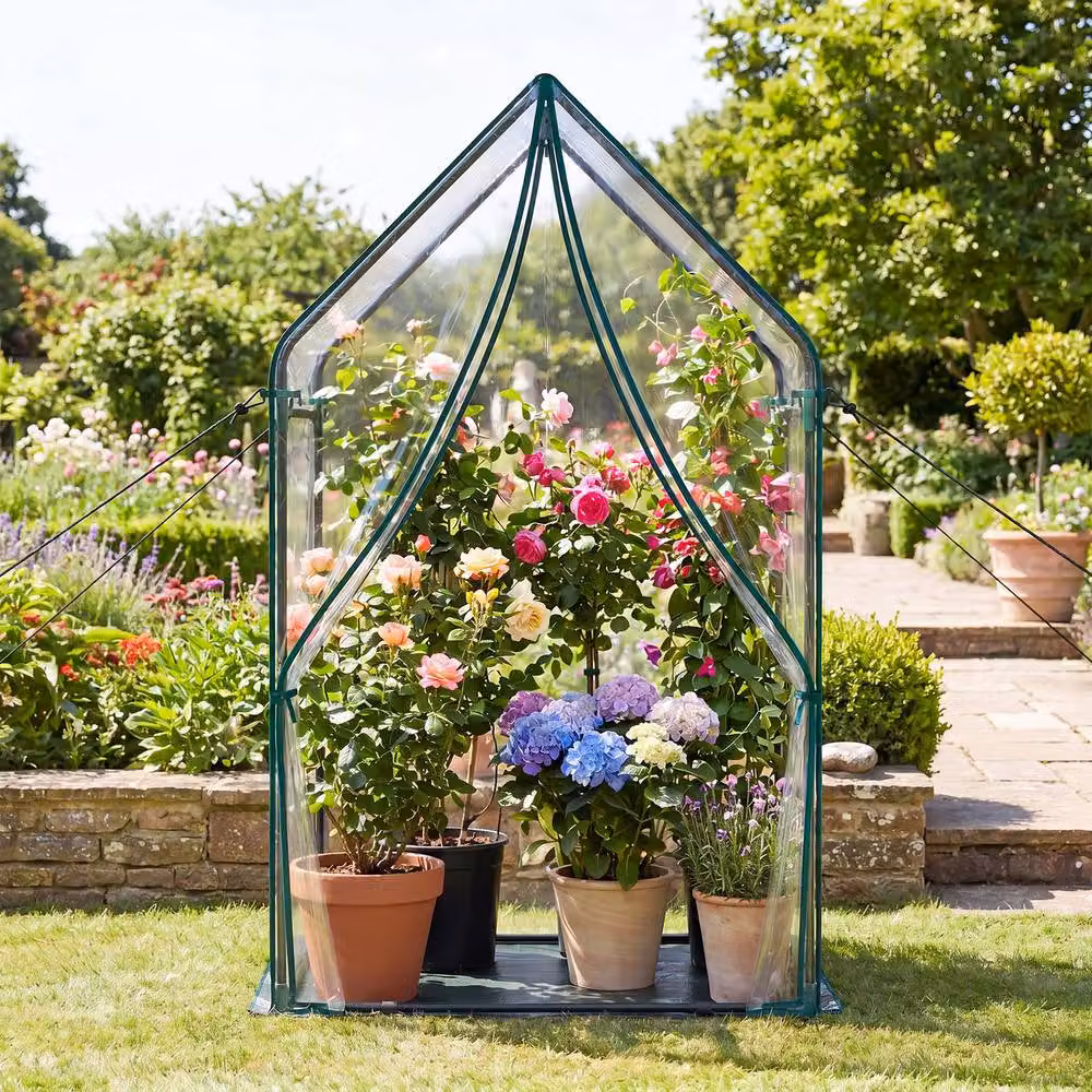Costway Mini Transparent Outdoor Greenhouse with Metal Frame and Bottom Mat, W/D/H: 152.5 x 90.5 x 90.5 cm – 4