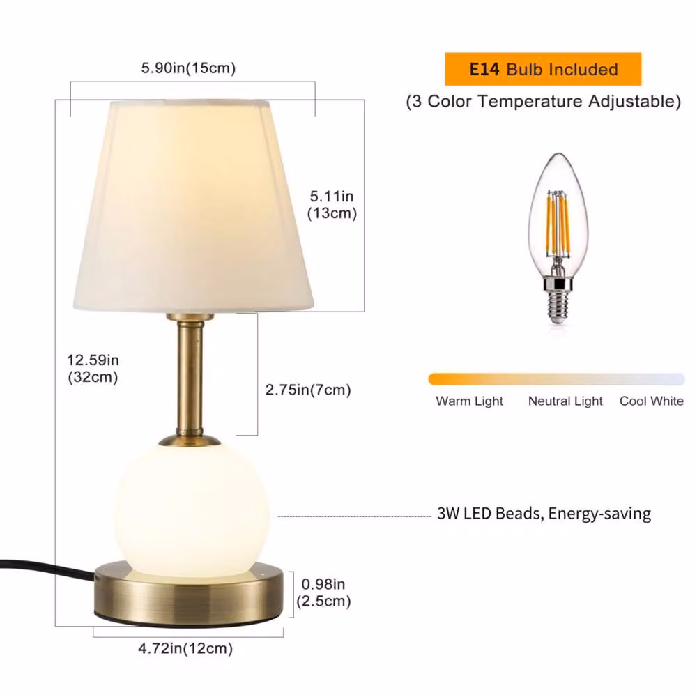 Garwarm White and Gold LED Table Lamp with Bulb Included, Height: 32 cm – 2