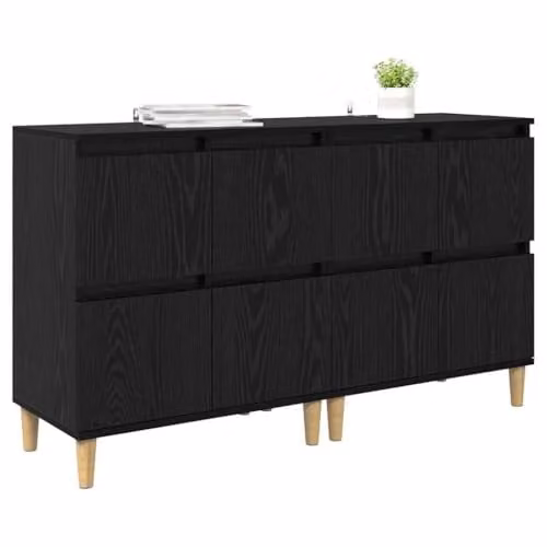 vidaXL Set of 2 Modern Sideboards in Black and Brown, W/D/H: 60 x 35 x 70 cm