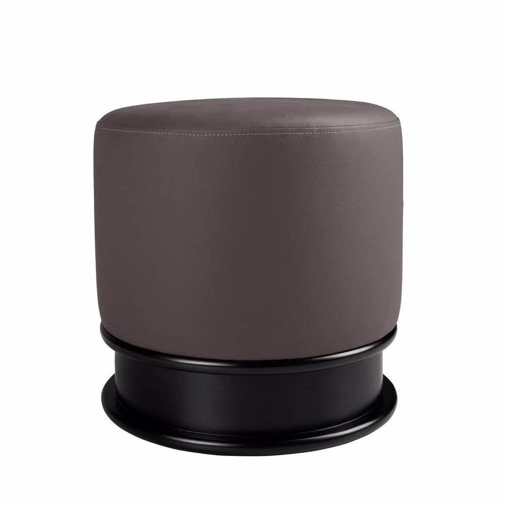 Angel Cerda Dark Grey Leatherette Cylindrical Pouffe W: 43 cm, D: 42 cm – 2