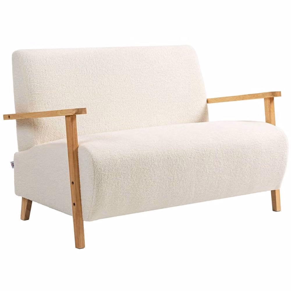 Wyld Haus Hadimi 2 Seater Compact Sofa in Cream White Boucle Fabric with Solid Wood Frame W/D/H: 118 x 76 x 78 cm – 2