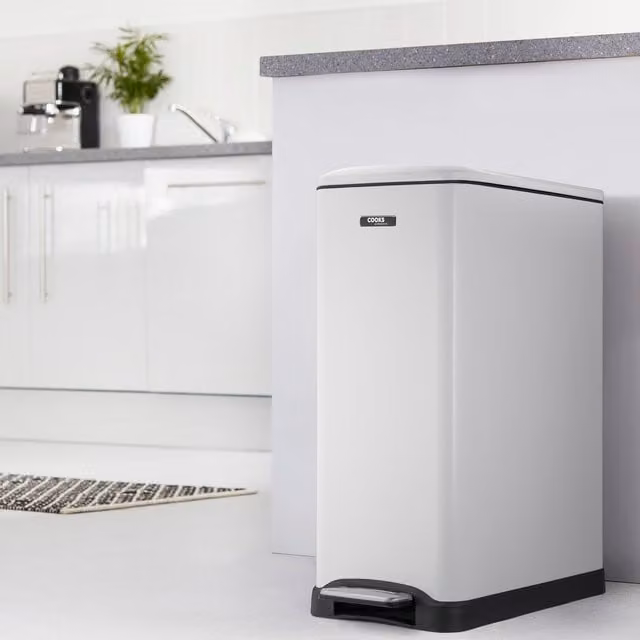 Cooks Professional 50L Dual Compartment Recycle Pedal Bin with Soft Close, White Stainless Steel