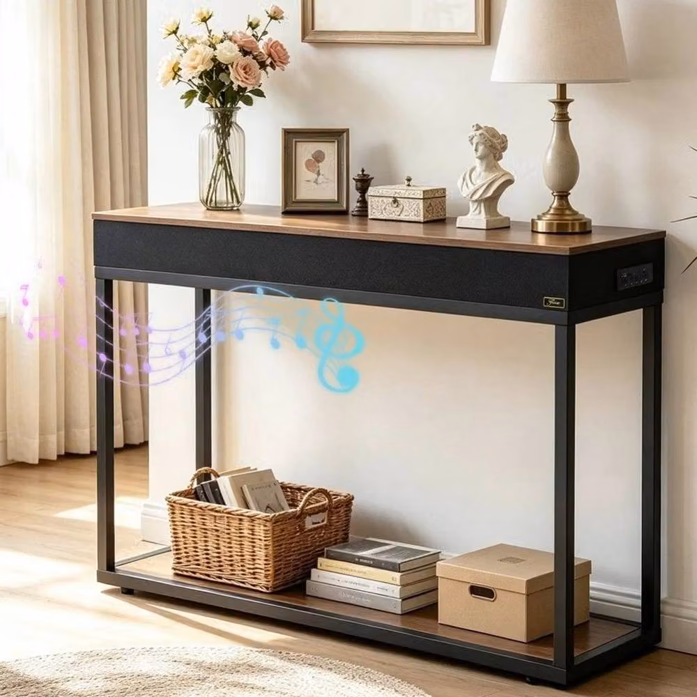 KORVIXA Modern Brown Metal Hallway Console Table and Display Stand – 3