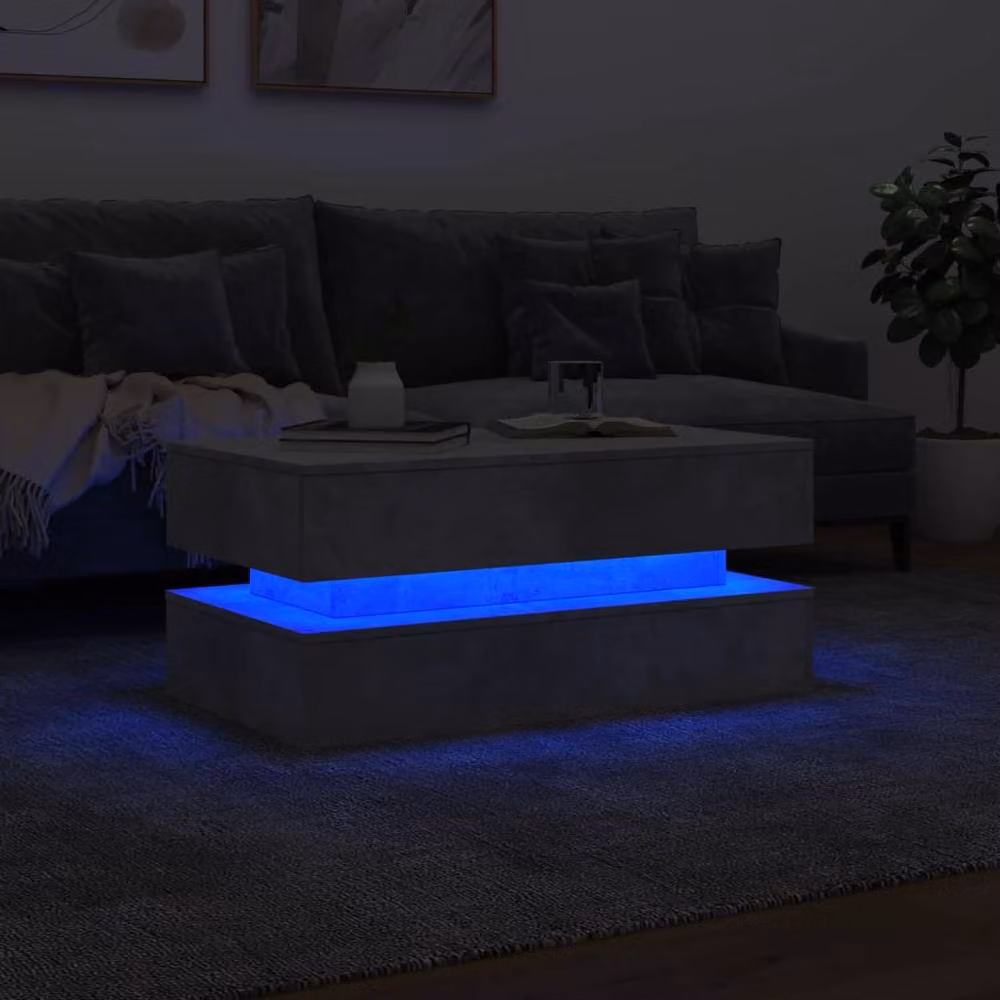 Berkfield Home Modern Rectangular Coffee Table with LED Lights in Concrete Grey, W/D/H: 90 x 50 x 40 cm – 4