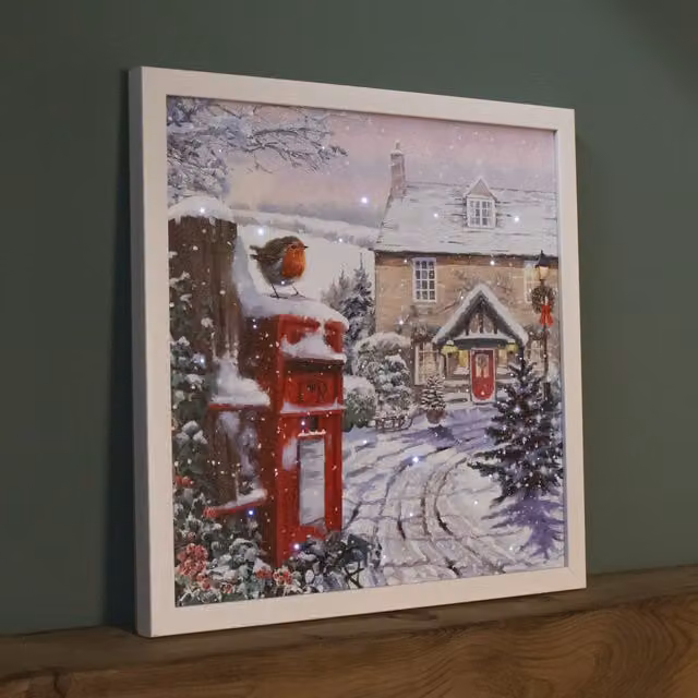 Samuel Alexander Snowy Christmas Robin Scene Canvas Picture in Multicolour