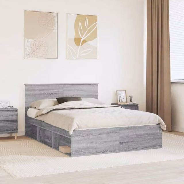 Berkfield Home Grey Sonoma Bed Frame in Engineered Wood, W: 160 cm, L: 200 cm
