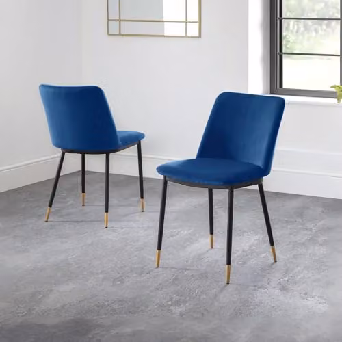Julian Bowen Set of 2 Delaunay Blue Velvet Dining Chairs, H 83 x W 50 x D 59 cm – 1