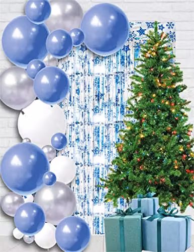 Netagon Blue Shimmer Tinsel Curtain with Snowflake Design, W: 1 m, H: 2.5 m – 3