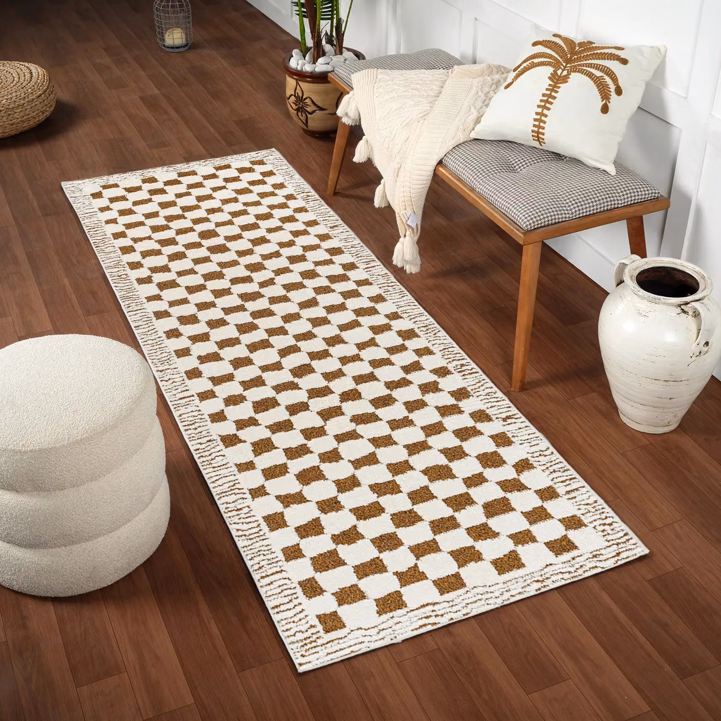 Livabliss Freud Modern Checkerboard High Pile Living and Dining Rug in Black and Brown, W: 80 cm, L: 220 cm – 8