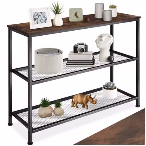 tectake Bristol Industrial Style Console Table with 2 Wire Shelves in Brown