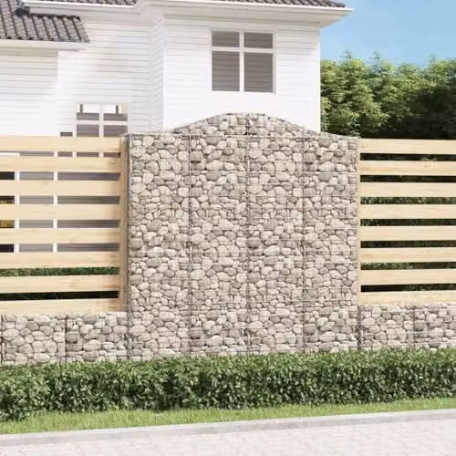 vidaXL Set of 7 Arched Gabion Baskets in Silver Galvanised Steel, W: 200 cm, D: 50 cm, H: 220/240 cm – 2