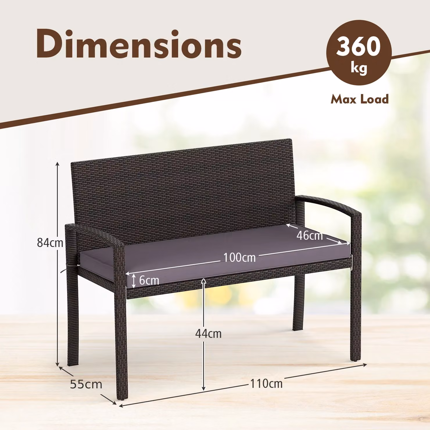 Costway Grey Rattan 2-Seat Patio Loveseat Wicker Bench with Soft Cushions – 2