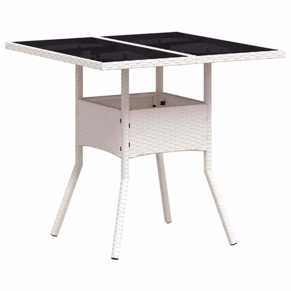 Berkfield Home White Poly Rattan Garden Table with Glass Top, W/D/H: 80 x 80 x 75 cm – 2
