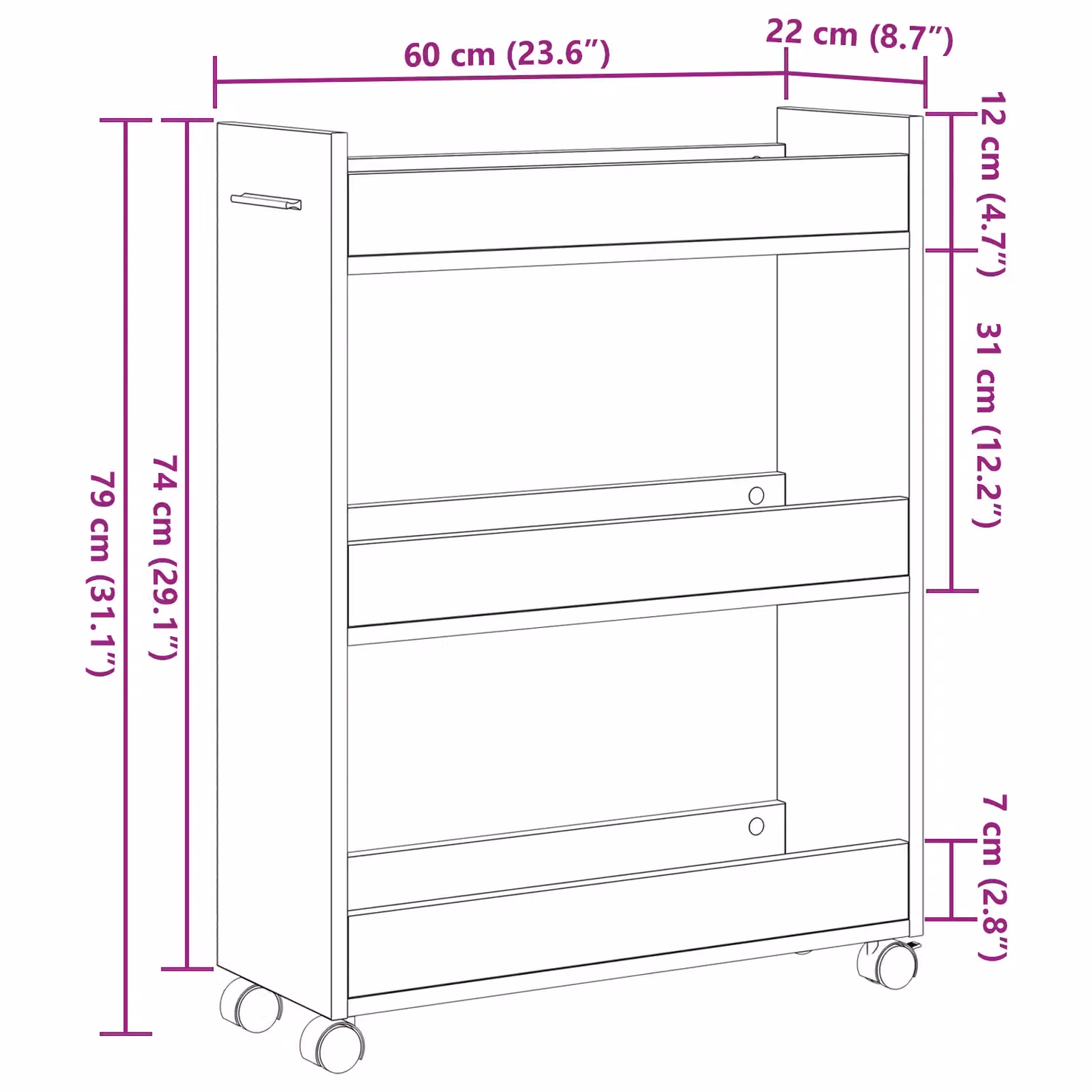 Berkfield Home Artisan Oak Rolling Cabinet in Brown, W/D/H: 60 x 22 x 79 cm – 5