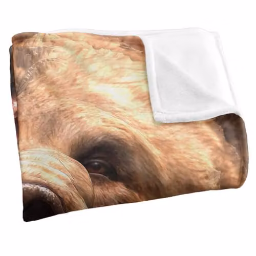 JQ Licensing Royce Mcclure Grizzly Bear Head Super Soft Fleece Throw Blanket, White, W/D/H: 152 x 127 cm – 2