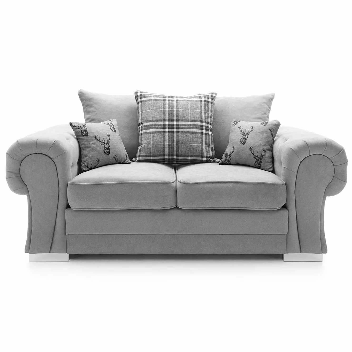 Furnishings For Less UK Milan Grey Fabric 2 Seater Chesterfield Style Sofa with Scatter Cushions – 2