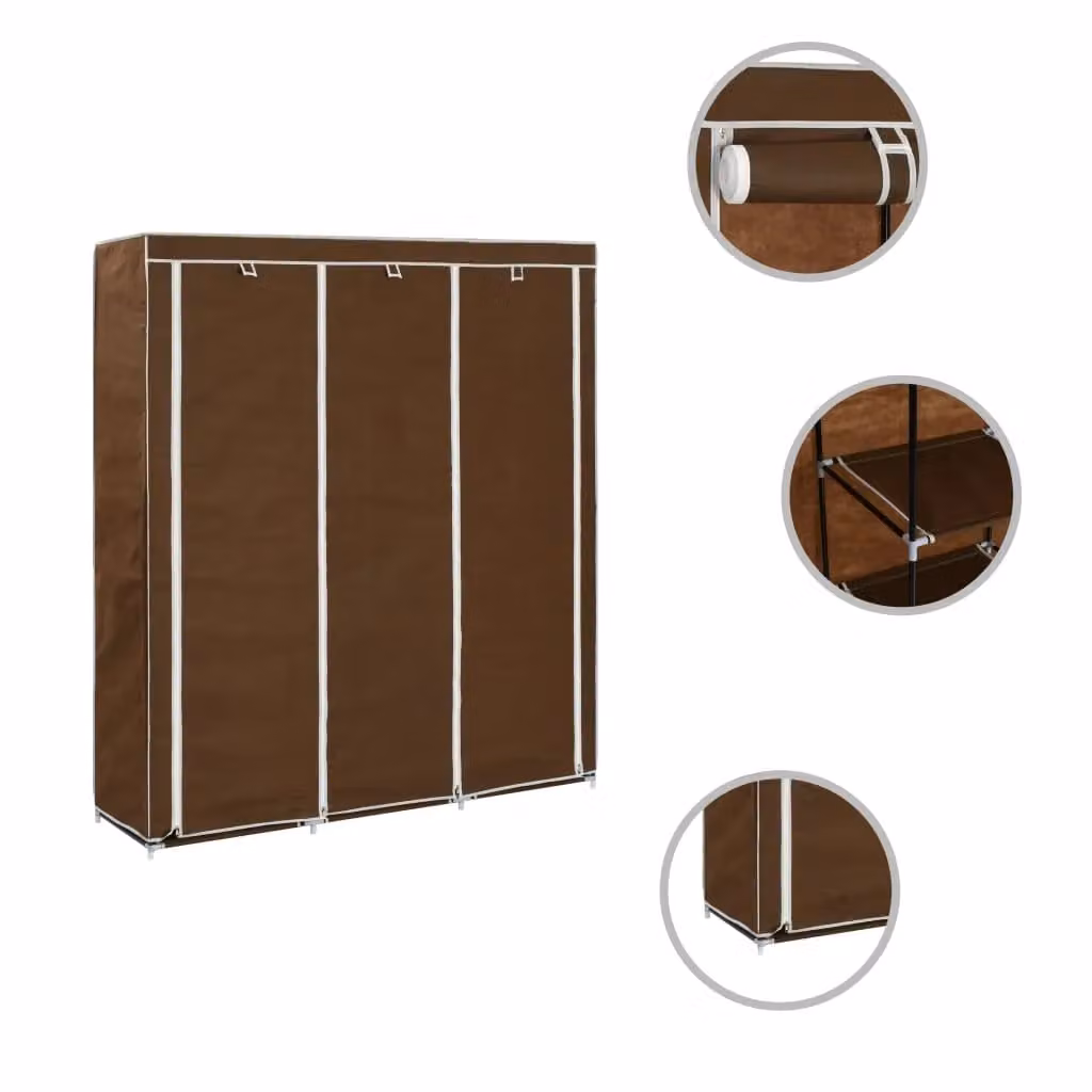 Berkfield Home Brown Fabric Wardrobe with Internal Shelves and Hanging Rod, W: 150 cm, D: 45 cm, H: 175 cm – 2