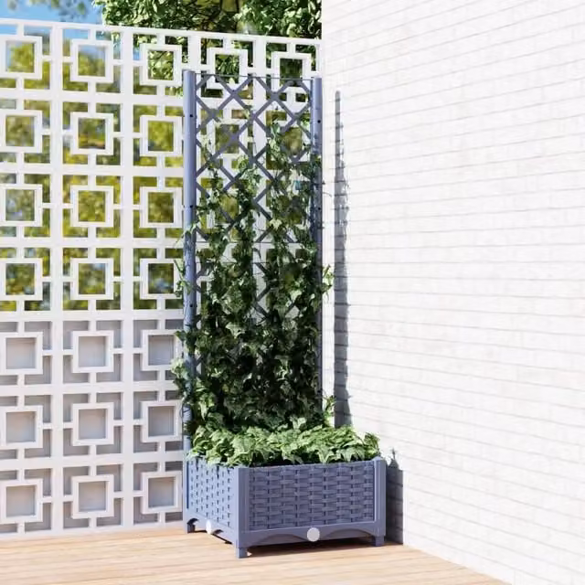 Berkfield Home Garden Planter with Trellis in Dark Grey, W/D/H: 40 x 40 x 121.5 cm