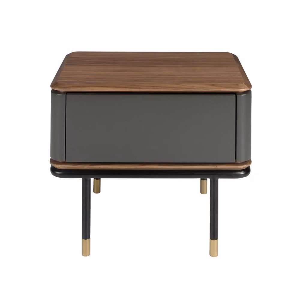 Angel Cerda Matt Dark Grey MDF Bedside Table with Walnut Top – 2