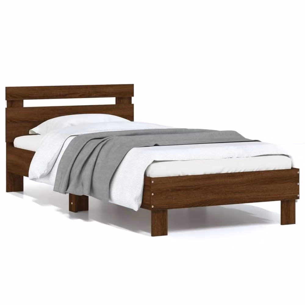 Berkfield Home Durable Bed Frame with Under-Bed LED Lights in Brown Oak, W/D/H: 80 x 190 x 70 cm – 2