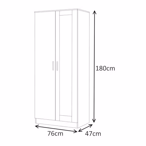 Reflect 2 Door Mirrored Wardrobe in White Gloss and Matt, H 180 cm x W 76 cm x D 47 cm – 2