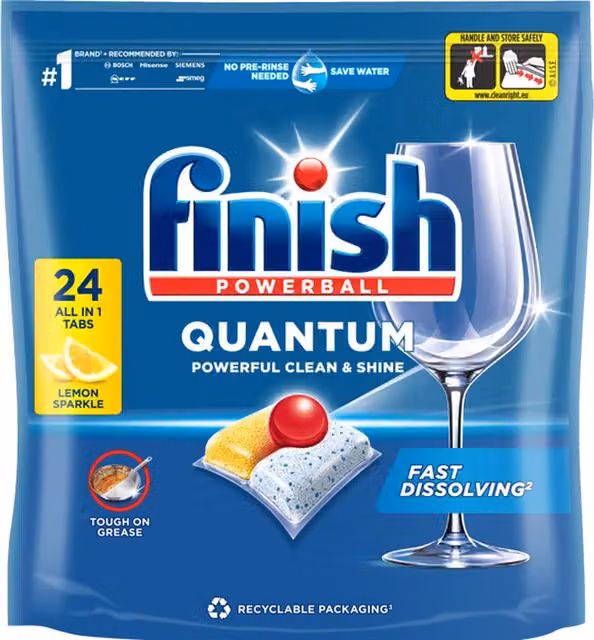 Finish Quantum All in One Dishwasher Tablets, Blue, 24 Pack