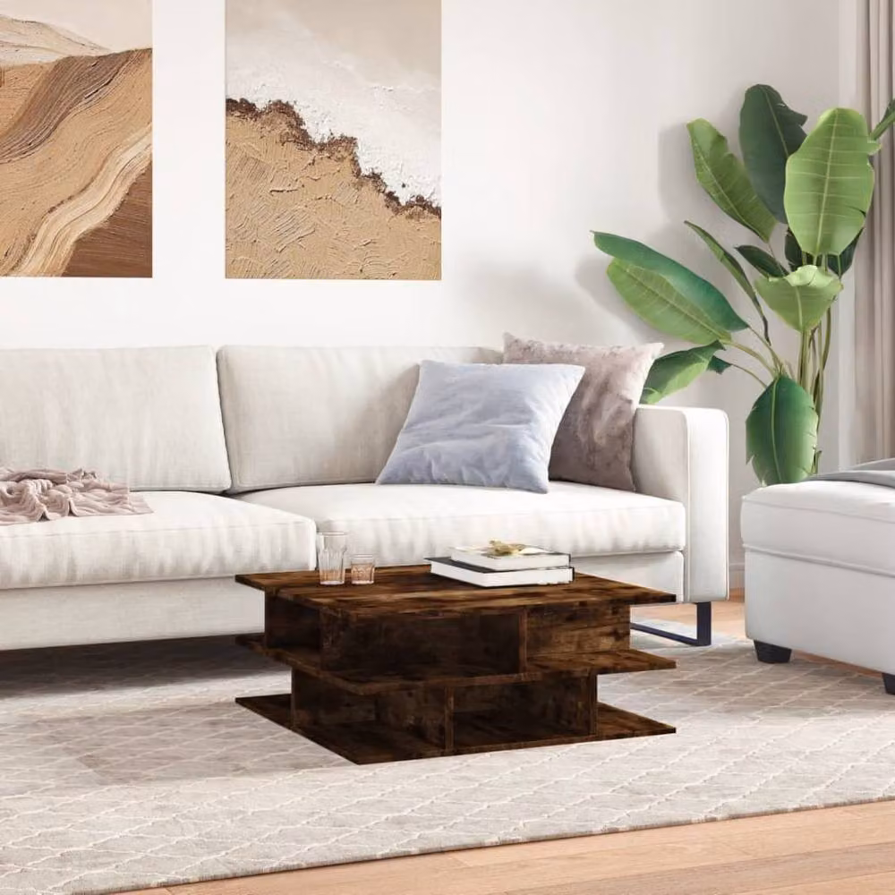 Berkfield Home Smoked Oak Coffee Table in Brown, W/D/H: 70 x 70 x 29 cm – 3