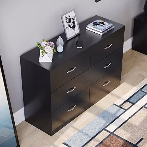 Vida Designs 6 Drawer Wide Chest of Drawers in Black with Silver Accents, W/D/H: 110 x 40 x 80 cm – 5