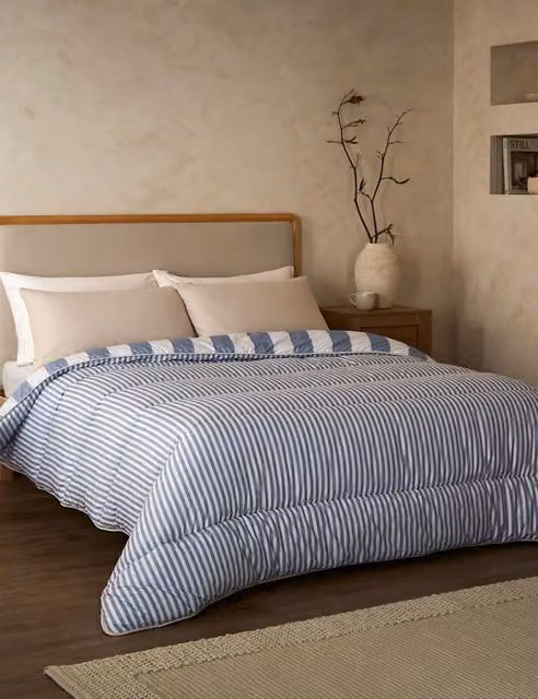Nightlark Reversible Striped 10.5 Tog Coverless Fibre Duvet Set in Light Blue