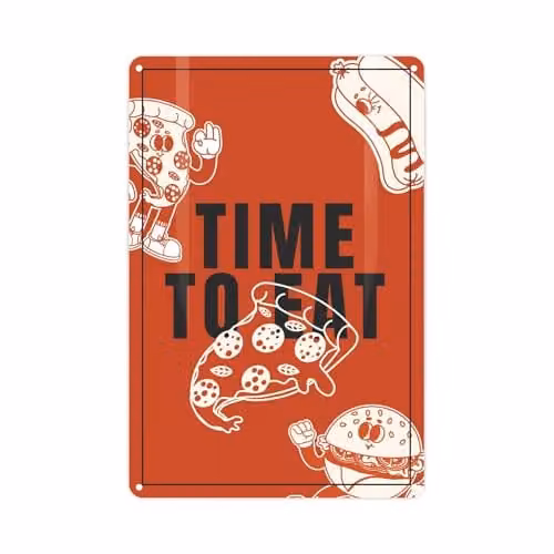 Purely Home Retro Diner Metal Wall Plaque, Time To Eat Graphic Sign in Red, White and Black, W: 28.3 cm, H: 19.7 cm