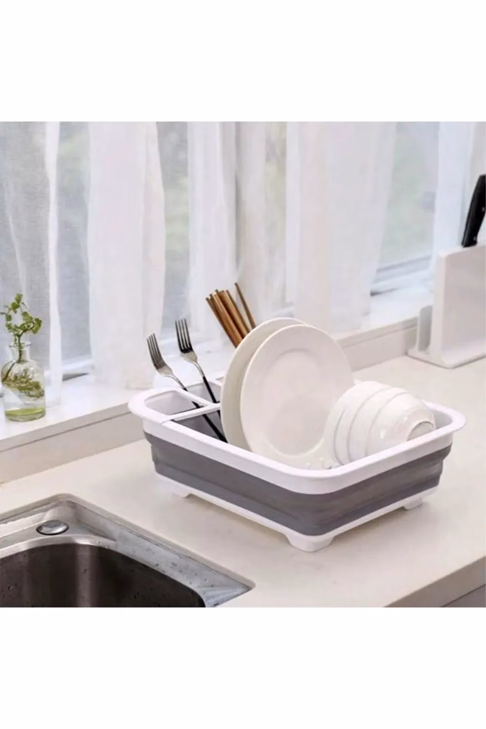 Living and Home Collapsible Plastic Kitchen Dish Drainer Rack and Cutlery Holder in White – 2