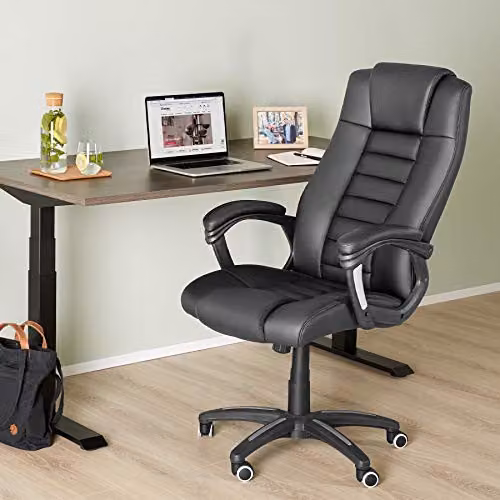 tectake Ergonomic Office Chair with Headrest and Armrests in Black Synthetic Leather – 2