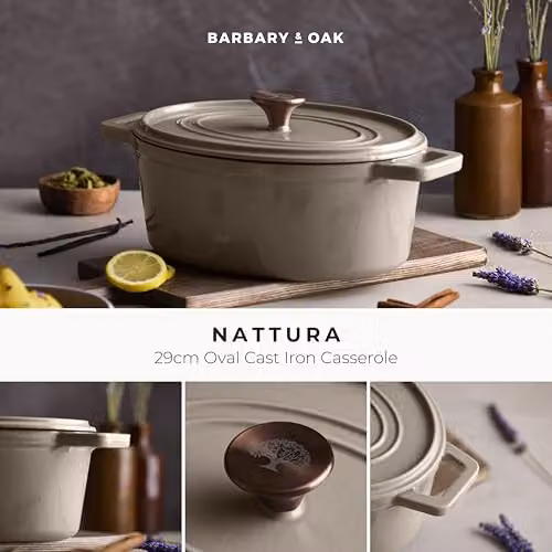 Barbary & Oak Nattura Oval Cast Iron Casserole with Enamel Interior and Self Basting Lid, 4.3 l, Cashmere – 2