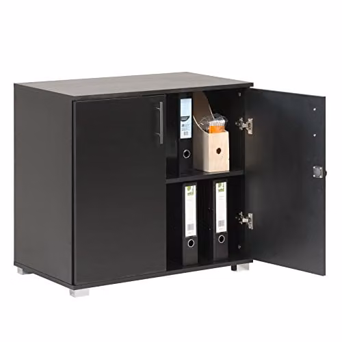 MMT Furniture Designs Ltd Black Lockable 2 Door Storage Cabinet with Adjustable Internal Shelves, H 75 cm x W 80 cm x D 45 cm – 1