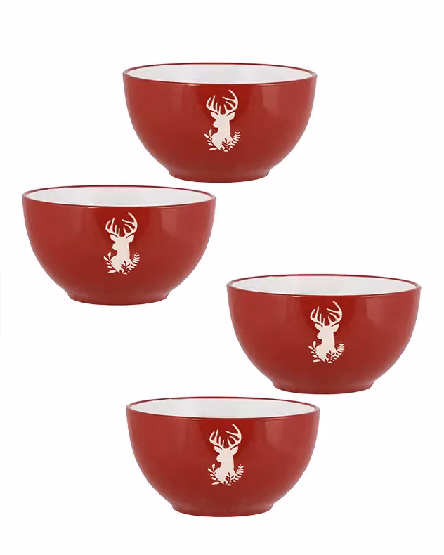 Dibor Red Stag Christmas Stoneware Bowls, Set of 4, Diameter: 14.5 cm – 2
