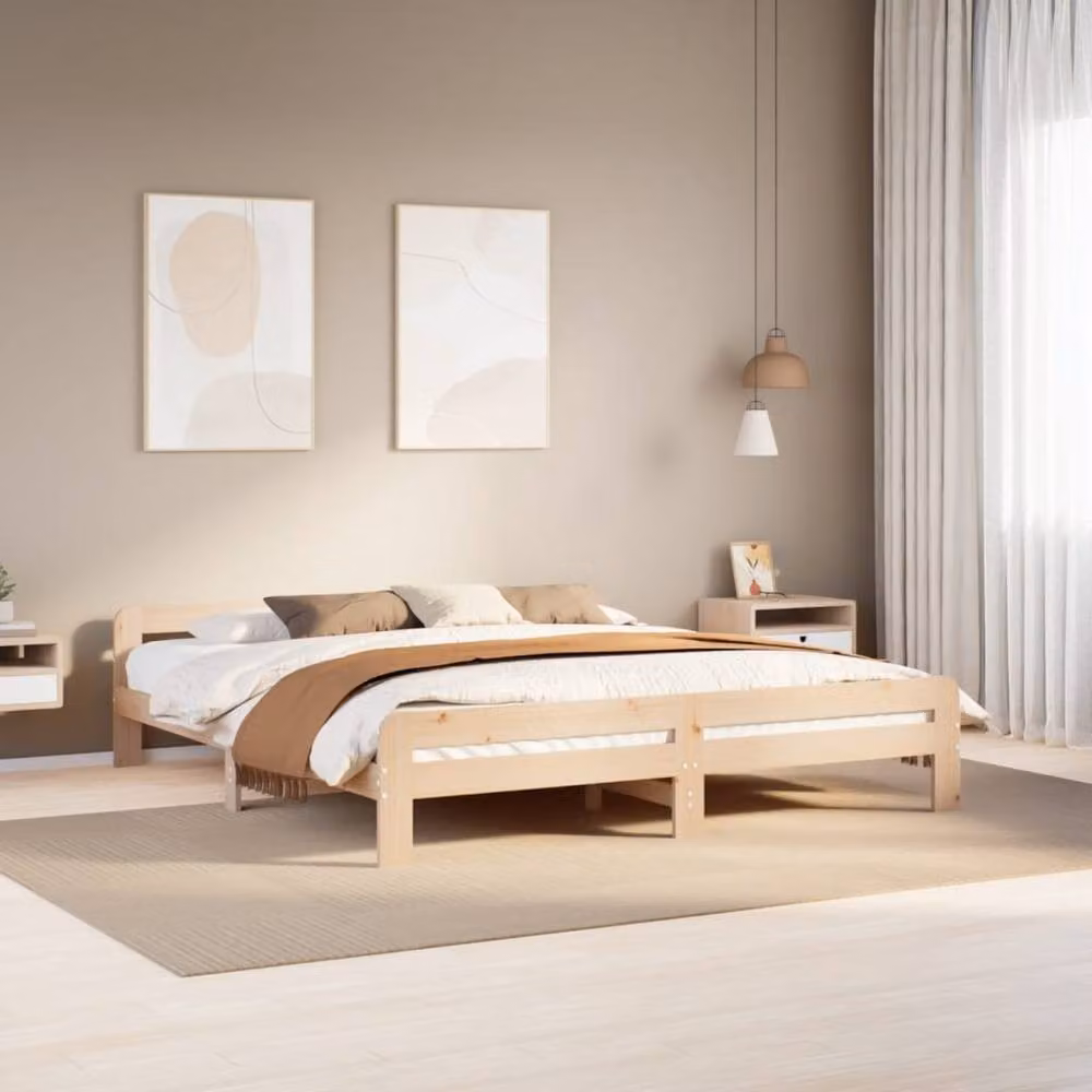 Berkfield Home Solid Wood Pine Bed Frame in Beige, 200 x 200 cm – 2