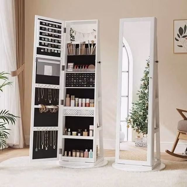 PAWNORA Full Length Mirror with Makeup Storage in White