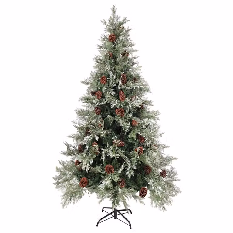 Berkfield Home Pre-lit Christmas Tree with Pine Cones in Green and White, Height: 195 cm
