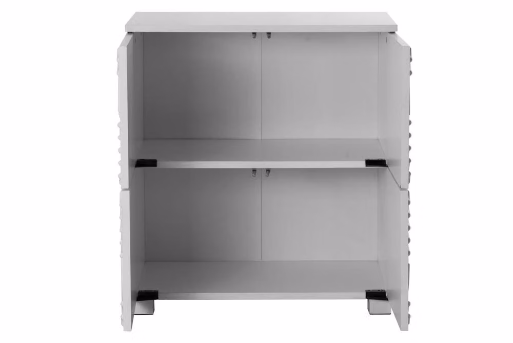 Timber Art Design Modern White Abstract Storage Cabinet with 4 Hinged Doors and Internal Shelves W/D/H: 66.4 x 60.0 x 35.0 cm – 2
