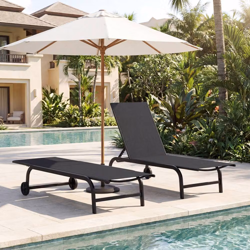 Costway Black 6-Position Reclining Chaise Lounge Chair with Wheels and 180 Degree Full Flat Function – 6