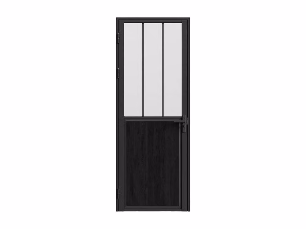 Vente-unique Reversible Industrial Swing Block Door in Black Aluminum and Frosted Tempered Glass – 3