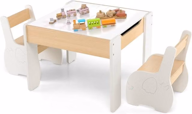 Gymax 4-in-1 Childrens Activity Table and Chair Set with Detachable Reversible White Tabletop
